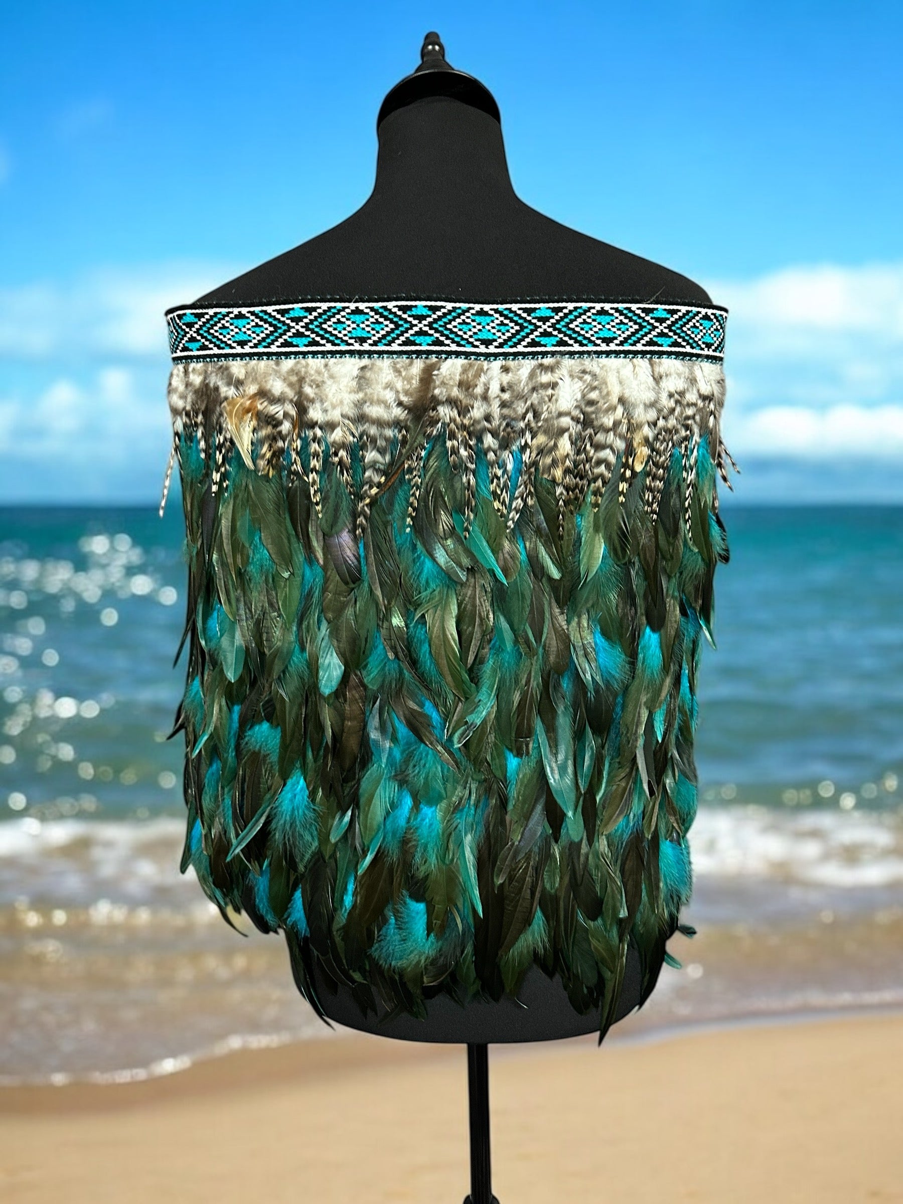 Hire Korowai Adult Medium Half - Emele Turquoise - Moroki Taniko